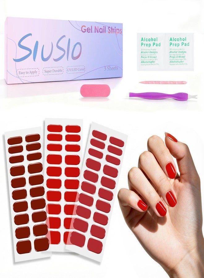 SIUSIO 3pcs Semi Cured Gel Nail Strips Raspberry Red, UV Press On Gel Nail Stickers Wraps for Women Girls Valentine’s Day, Christmas Salon Nail Art - Image 1